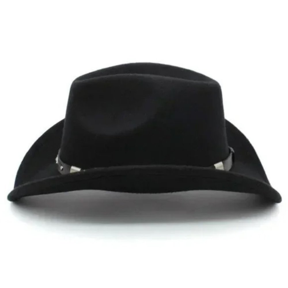 NEW Black Silver Stud Leather Band Embellished Felt Cowboy Cowgirl Western Hat - Picture 8 of 12